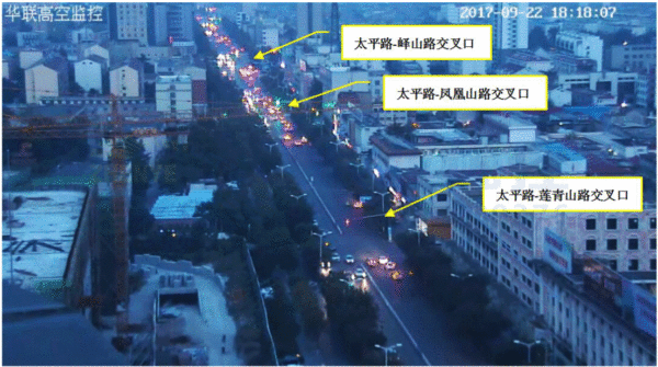 圖11 太平路西往東方向晚高峰時段高空監(jiān)控畫面（優(yōu)化后）