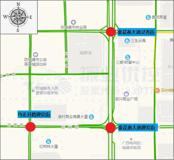 圖1 三個(gè)路口地理位置圖