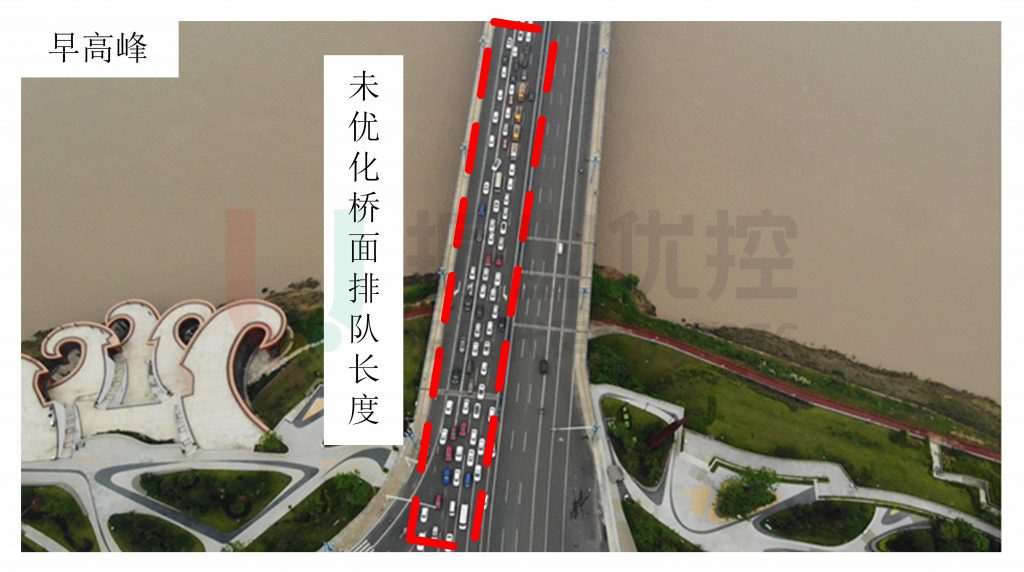 圖12 車輛在橋面排隊(duì)情況(優(yōu)化前)