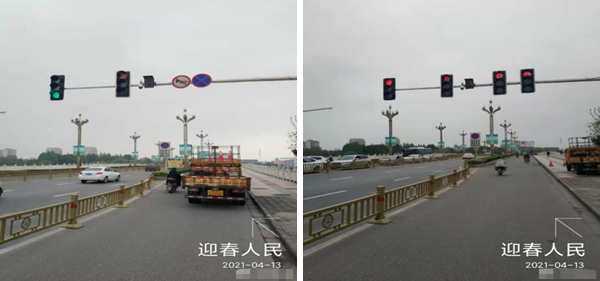 圖6 非機(jī)動車信號燈增設(shè)前與增設(shè)后對比圖