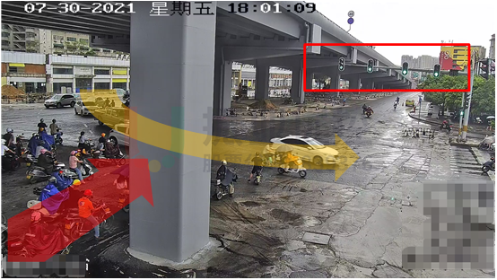 圖9 黃河-華山路口西進(jìn)口左轉(zhuǎn)尾車與下一相位東單放相位沖突