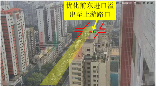 圖3 金砂-天山路口東進口溢出(優(yōu)化前)