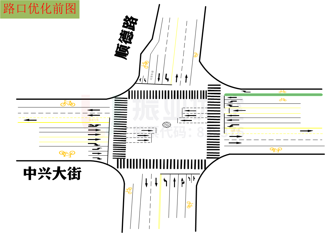 圖6 路口渠化示意圖(優(yōu)化前)