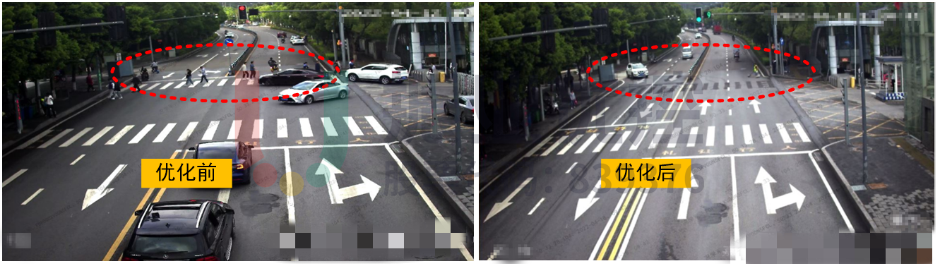 圖6 優(yōu)化前后路口標(biāo)線